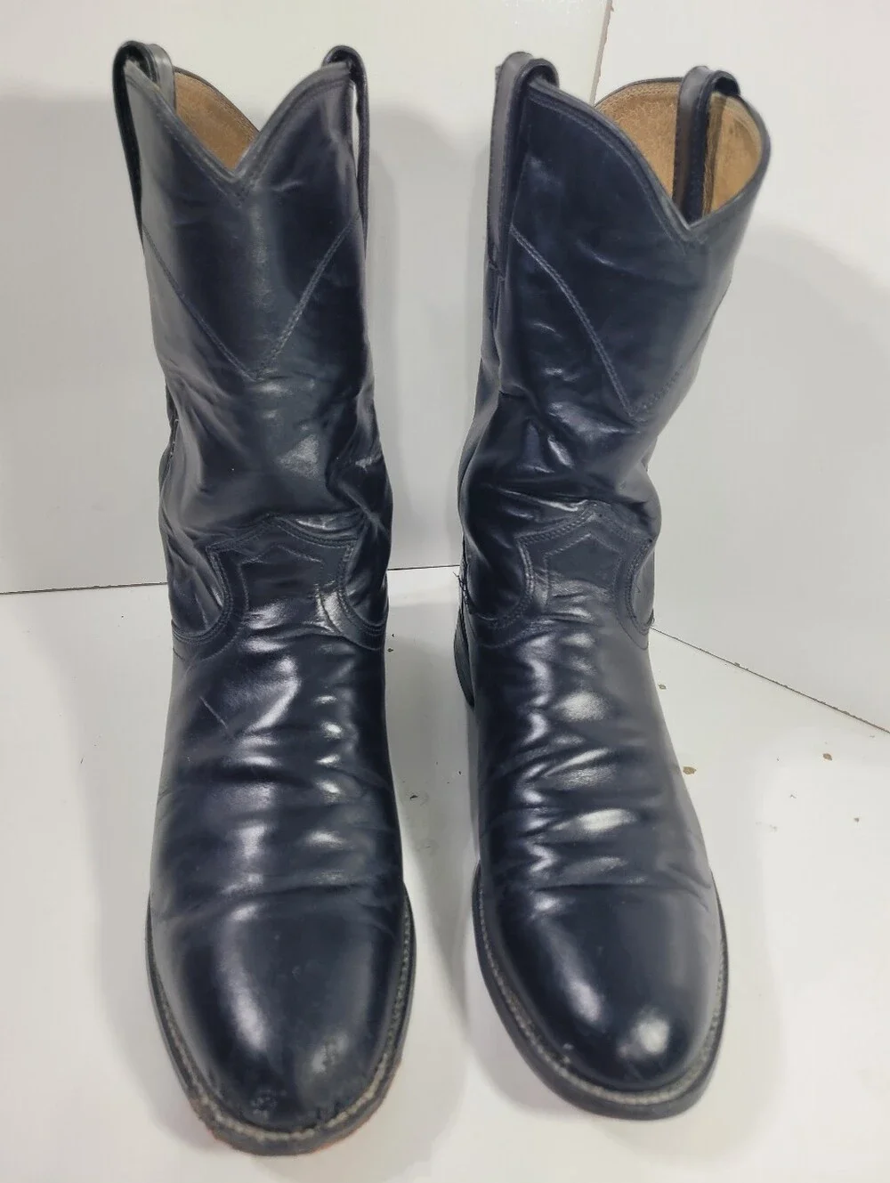 Justin 3133 Black Leather Roper Cowboy Boots Womens Size 7.5 D Damaged As Is